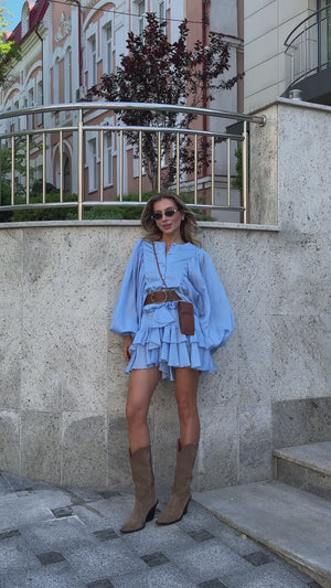 Rochie mini albastră cu volane Sicily