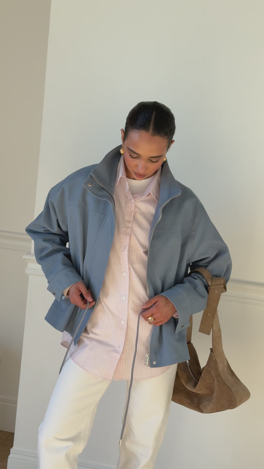Pascale Cotton Twill Bomber in Blue, video