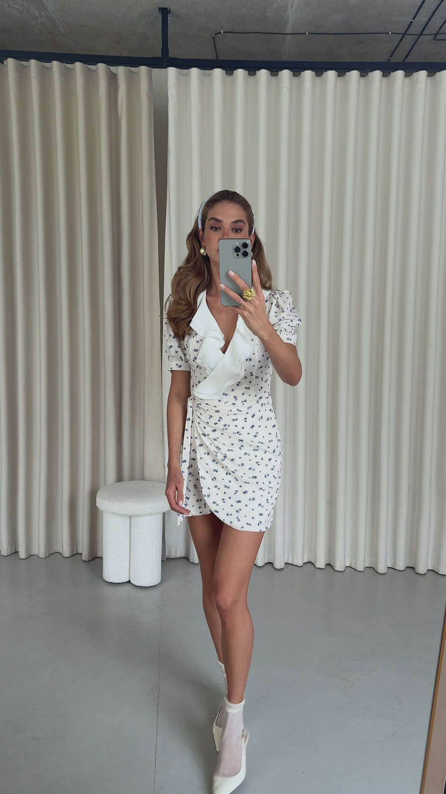 Sandrine Ruffled Collar Mini Dress in White Floral, video