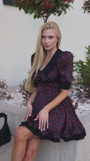 Rochie cu guler Midnight Cherry Bloom