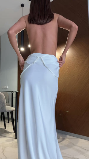 Milk Satin Slit Slip Dress