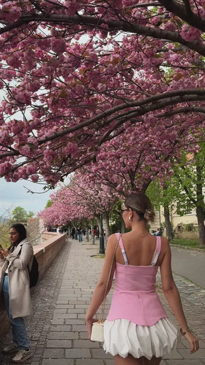 Pembe Fermuarlı Korse ve Balon Etek Takımı