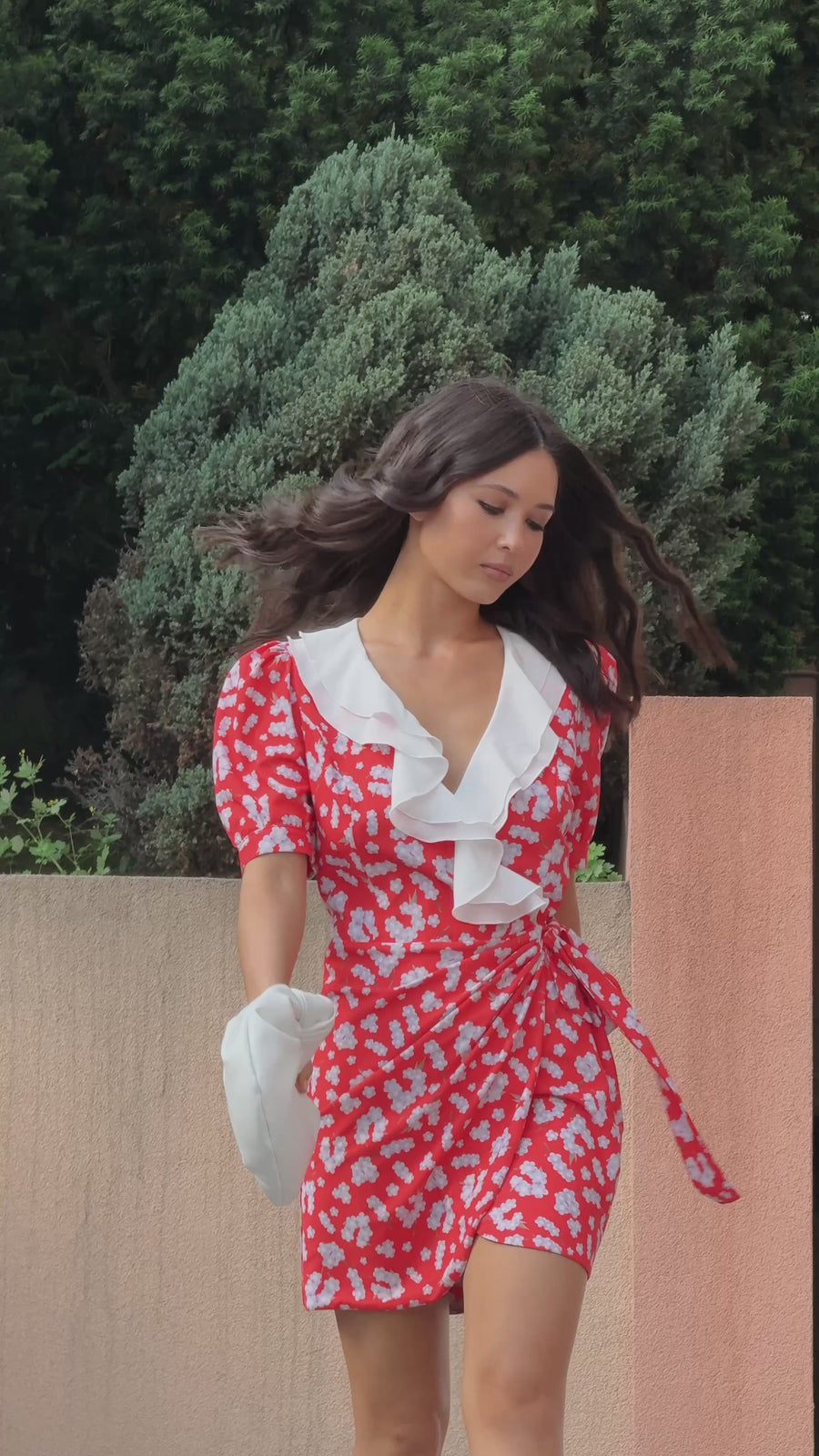 Sandrine Ruffled Collar Mini Dress in Red Floral, video