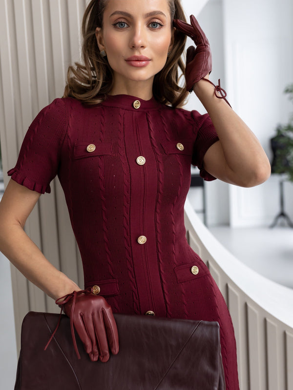 Margot Ribbed Midi Dress – Burgundy