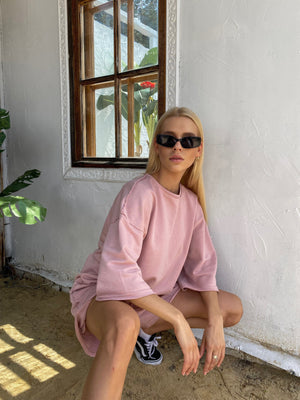 Isaline Oversized Tee & Shorts Set – Powder Pink