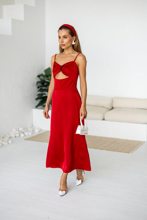 Clémentine Twist-Front Slip Dress – Red