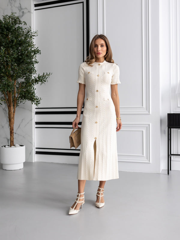 Margot Ribbed Midi Dress – Milk White