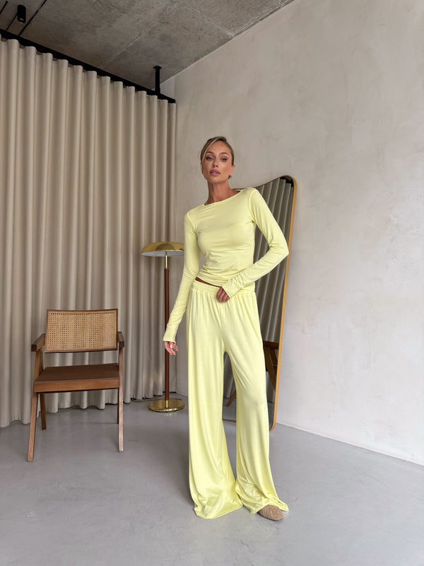 Angeline Knit Cardigan, Top & Trouser Set – Lemon