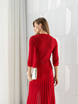 Aurelie Pointelle Knit Maxi Dress – Red