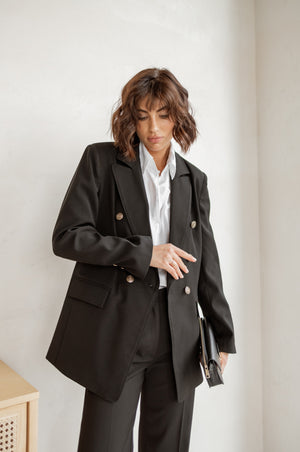 Victoire Double-Breasted Suit Set – Black