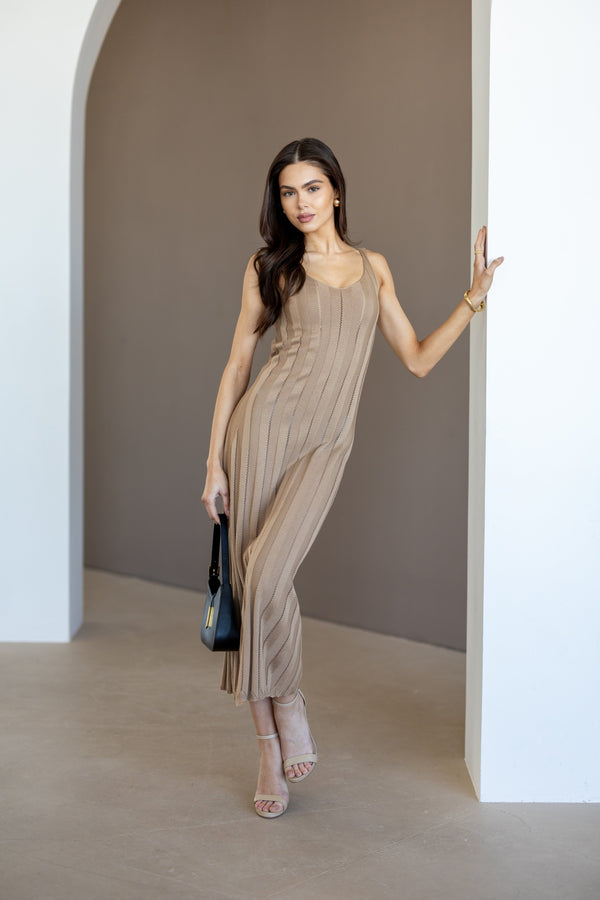 Livia Ribbed Maxi Dress – Camel