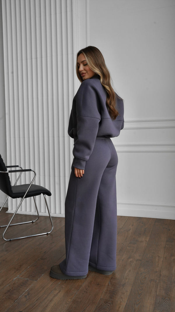 Alara Zip-Through Knit Set – Charcoal