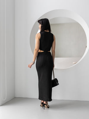 Alba Ribbed Knit Two-Piece – Black