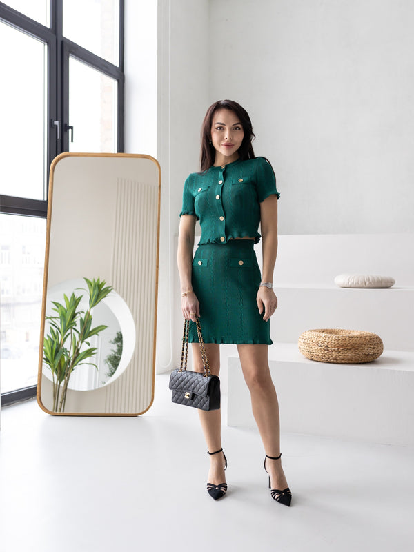 Camille Knit Top & Skirt Set – Green