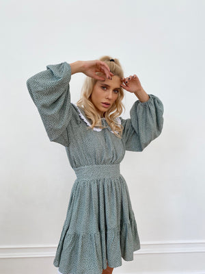 Oriane Lace-Trim Printed Mini Dress – Blue