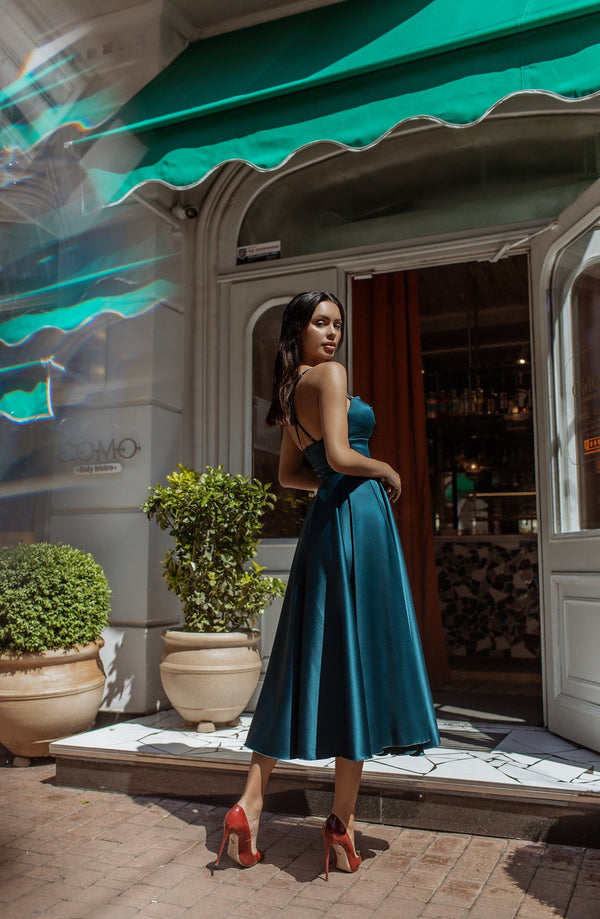 Rosine Satin Bustier Midi Dress