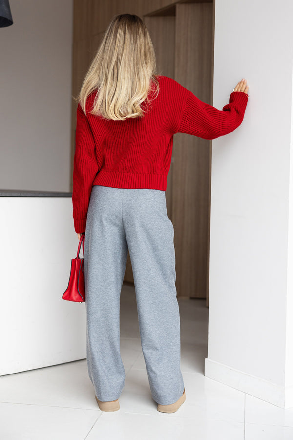 Romy Zip-Front Knit Jacket – Red
