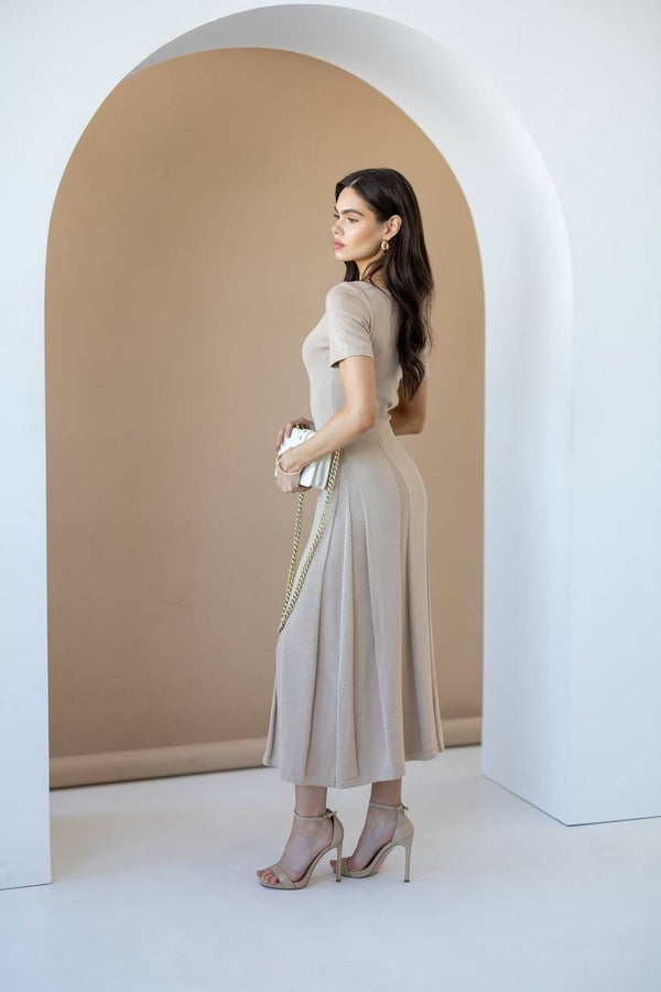 Isadora Slit Knit Maxi Dress – Beige