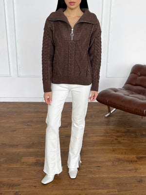 Vera Cable Half-Zip Sweater – Brown