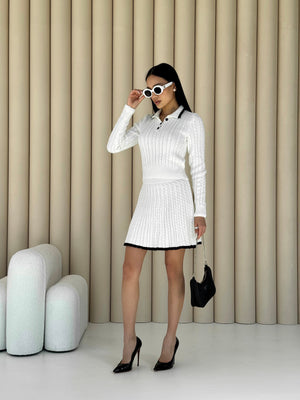 Coco Contrast-Trim Knit Set – White