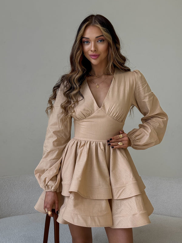 Fantine Bishop-Sleeve Ruffle Dress