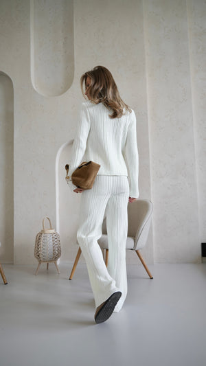 Lucienne Knit Shirt & Trouser Set – Milk White