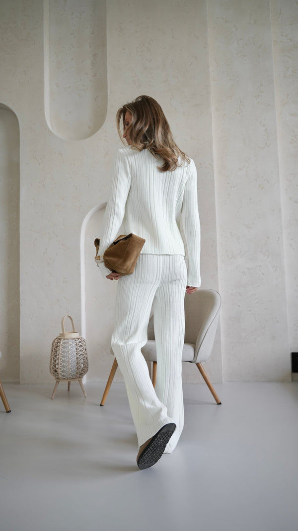 Lucienne Knit Shirt & Trouser Set – Milk White