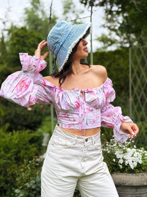 Sylvaine Off-Shoulder Printed Crop Top