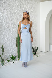 Clémentine Twist-Front Slip Dress in Light Blue