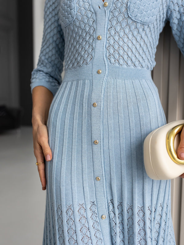 Aurelie Pointelle Knit Maxi Dress – Blue