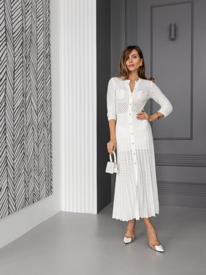 Aurelie Pointelle Knit Maxi Dress – Milk White