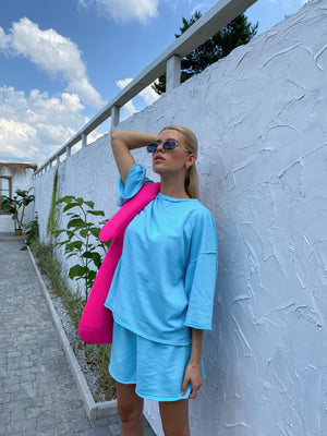 Isaline Oversized Tee & Shorts Set – Turquoise