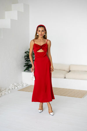 Clémentine Twist-Front Slip Dress – Red