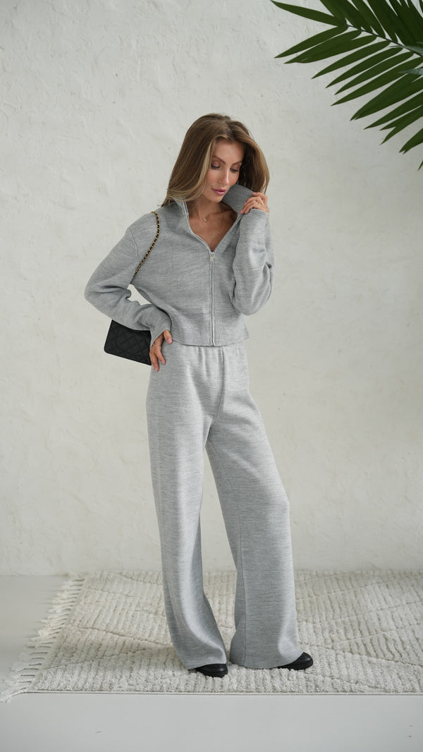 Charlotte Zip Bomber & Trouser Set – Light Grey