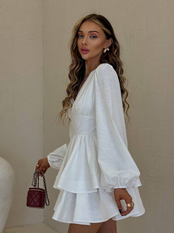 Fantine Bishop-Sleeve Ruffle Dress