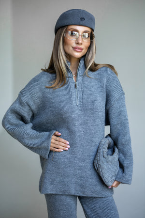 Agathe Half-Zip Knit Set – Sky Blue