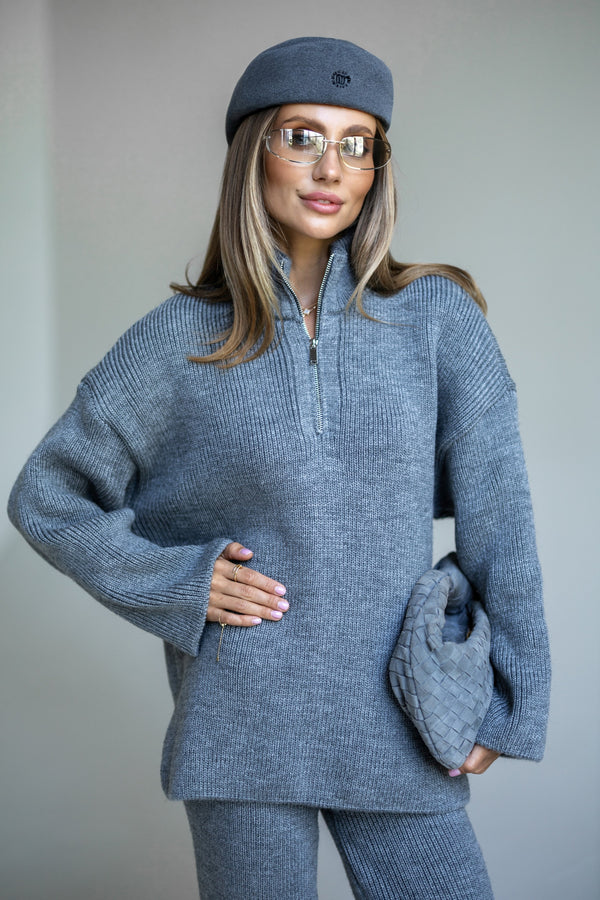 Agathe Half-Zip Knit Set – Sky Blue