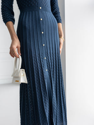 Aurelie Pointelle Knit Maxi Dress – Blue