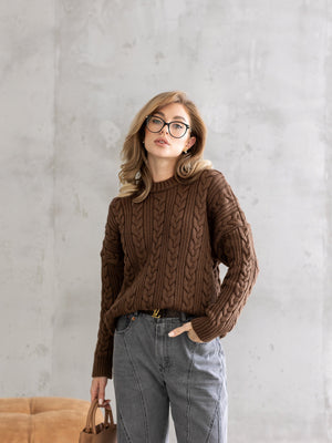 Mireille Cable Knit Sweater – Brown