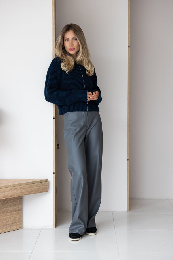 Romy Zip-Front Knit Jacket – Navy