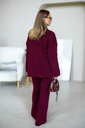 Agathe Half-Zip Knit Set – Burgundy