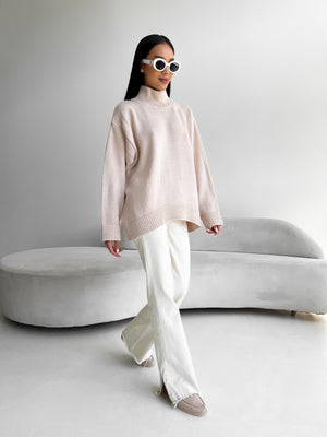 Maëlle Oversized Knit Sweater – Beige