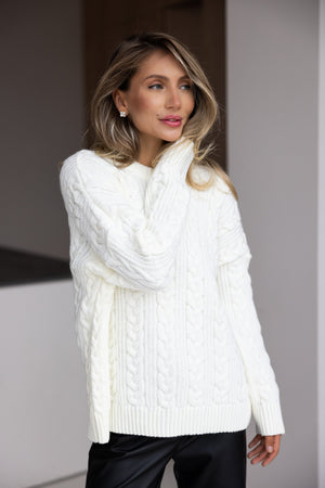 Mireille Cable Knit Sweater – Milk White