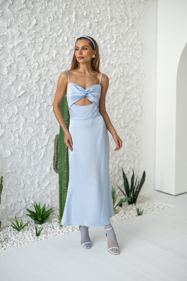 Clémentine Twist-Front Slip Dress – Blue