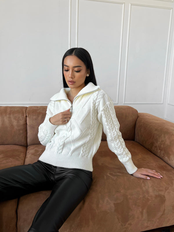 Vera Cable Half-Zip Sweater – Milk White