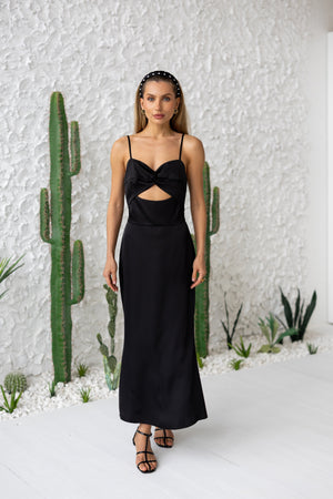 Clémentine Twist-Front Slip Dress – Black