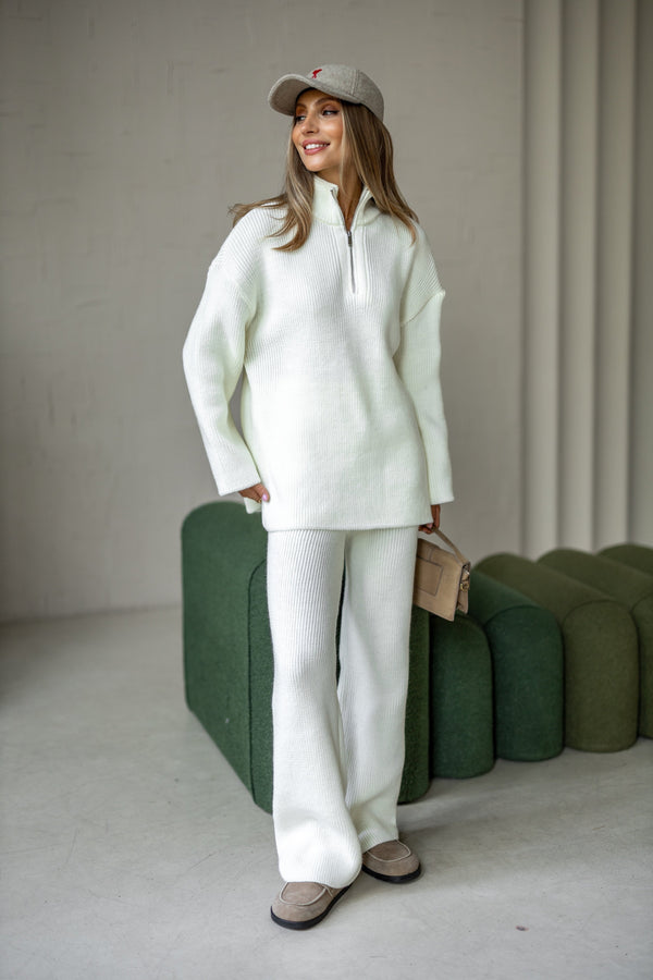 Agathe Half-Zip Knit Set – Milk White