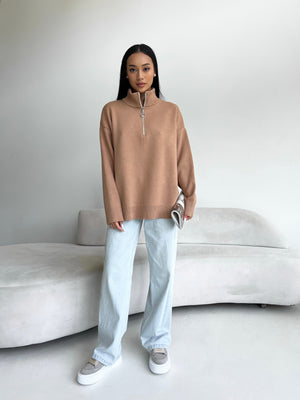 Maren Half-Zip Tunic Sweater – Camel