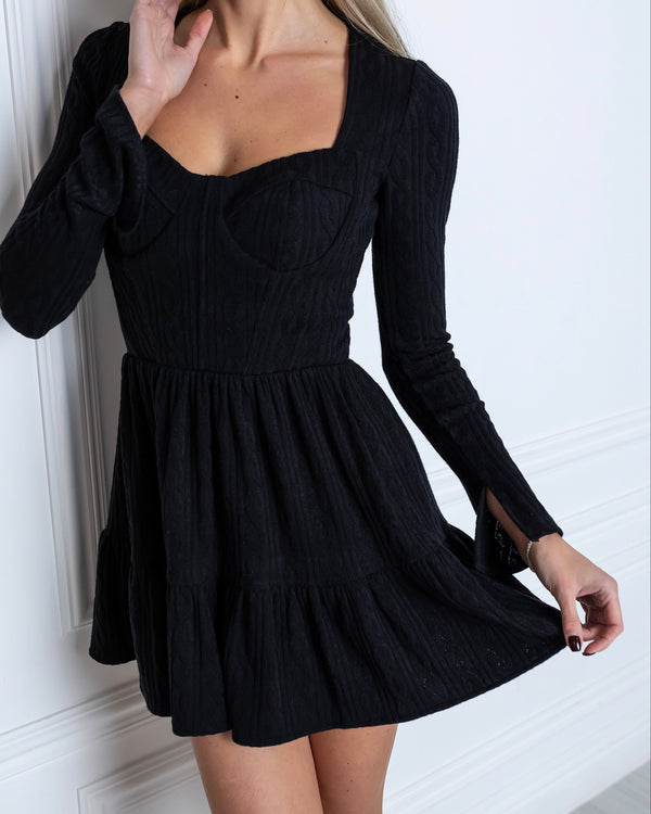 Eulalie Knit Sweetheart Mini Dress – Black