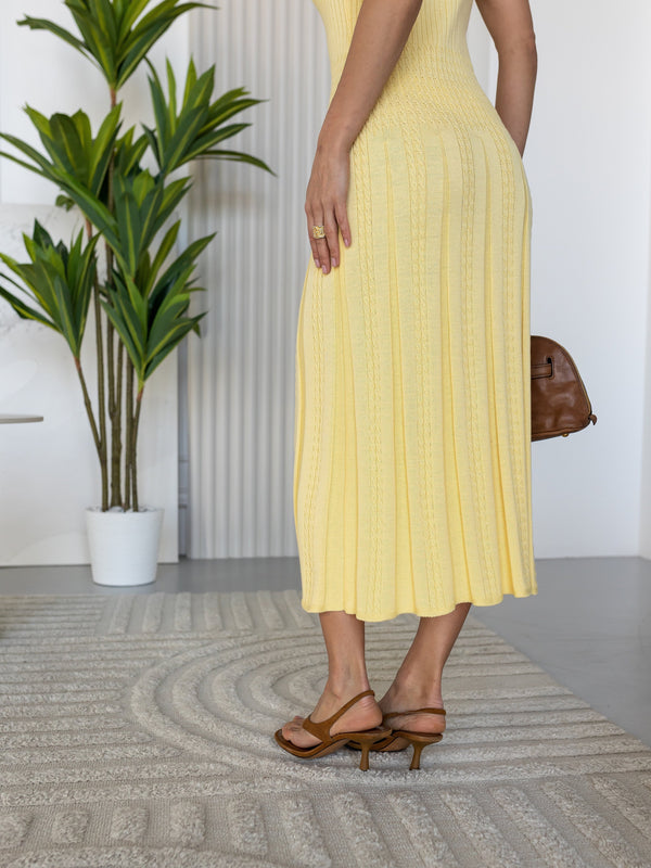 Victorine Pleated Polo Knit Dress – Yellow